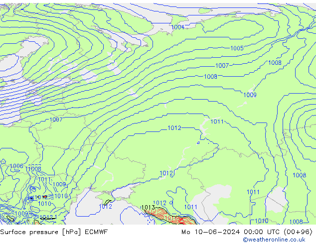 Presión superficial ECMWF lun 10.06.2024 00 UTC