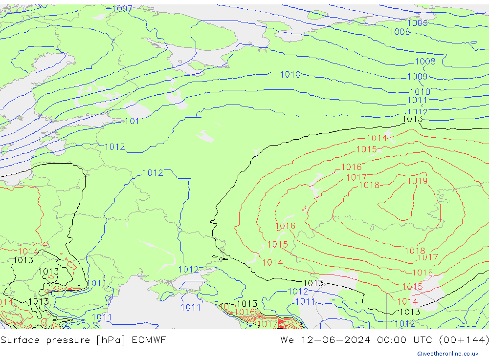 Luchtdruk (Grond) ECMWF wo 12.06.2024 00 UTC