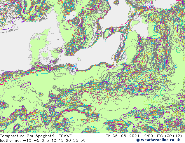 Temperature 2m Spaghetti ECMWF Th 06.06.2024 12 UTC