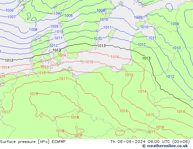 Surface pressure ECMWF Th 06.06.2024 06 UTC