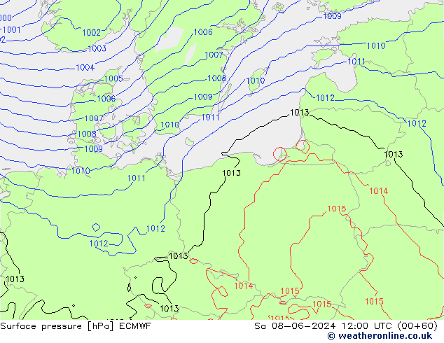 Surface pressure ECMWF Sa 08.06.2024 12 UTC