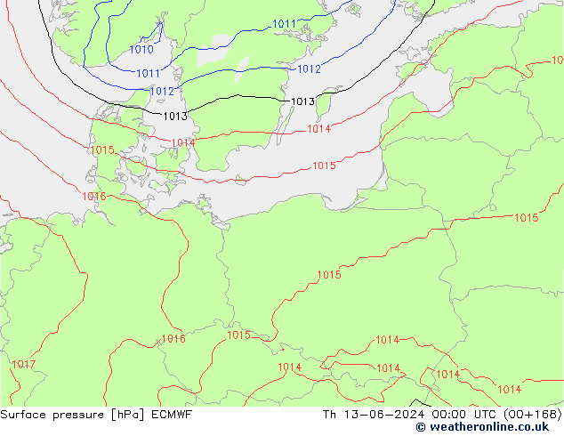 Surface pressure ECMWF Th 13.06.2024 00 UTC