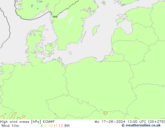 High wind areas ECMWF пн 17.06.2024 12 UTC