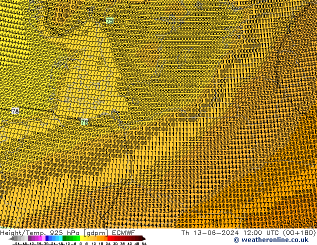 Height/Temp. 925 hPa ECMWF Čt 13.06.2024 12 UTC