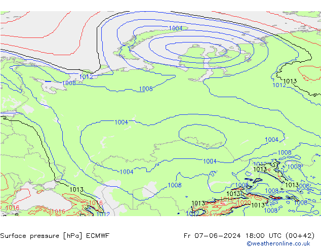 Presión superficial ECMWF vie 07.06.2024 18 UTC