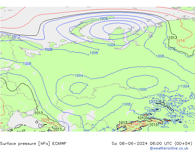 pressão do solo ECMWF Sáb 08.06.2024 06 UTC