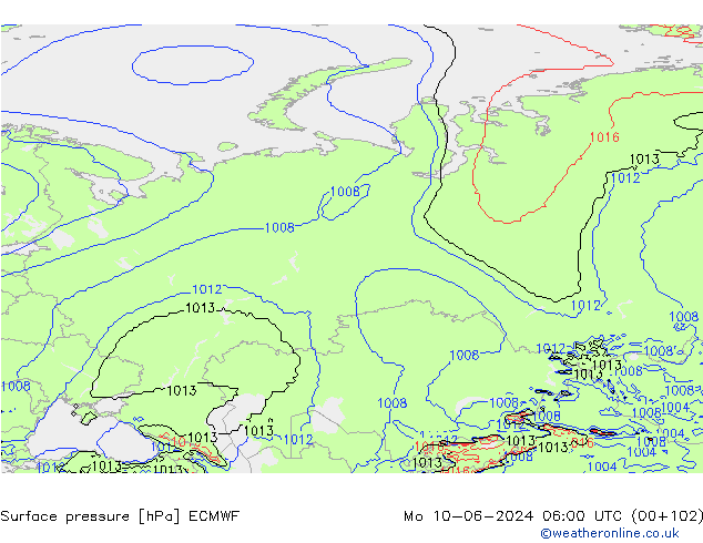 Pressione al suolo ECMWF lun 10.06.2024 06 UTC