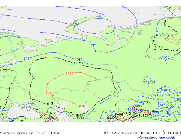 Pressione al suolo ECMWF mer 12.06.2024 06 UTC