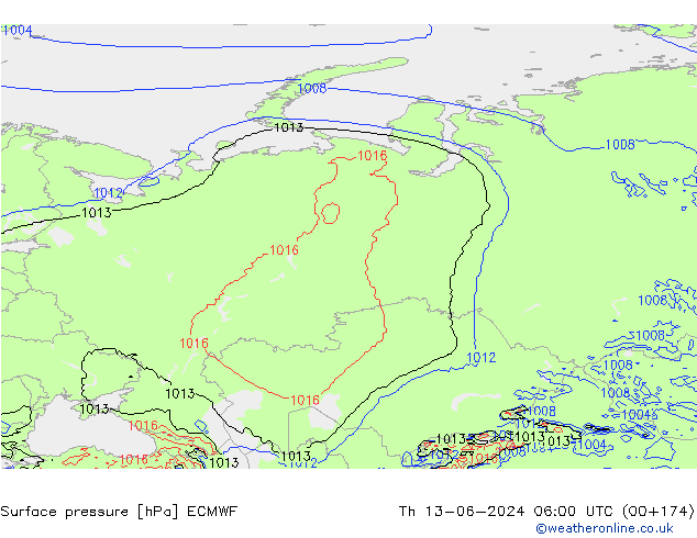 pressão do solo ECMWF Qui 13.06.2024 06 UTC