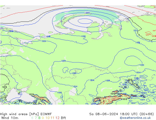 High wind areas ECMWF Sáb 08.06.2024 18 UTC