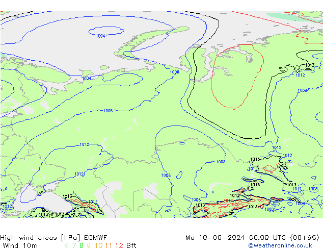 yüksek rüzgarlı alanlar ECMWF Pzt 10.06.2024 00 UTC