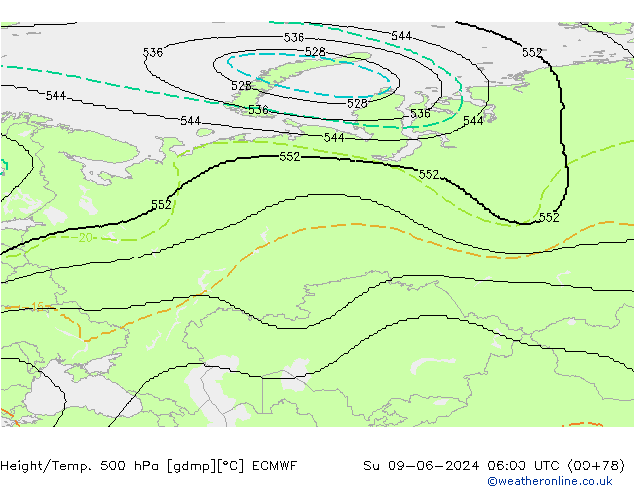 Height/Temp. 500 hPa ECMWF Dom 09.06.2024 06 UTC