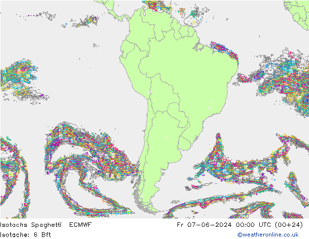 Isotachs Spaghetti ECMWF Fr 07.06.2024 00 UTC