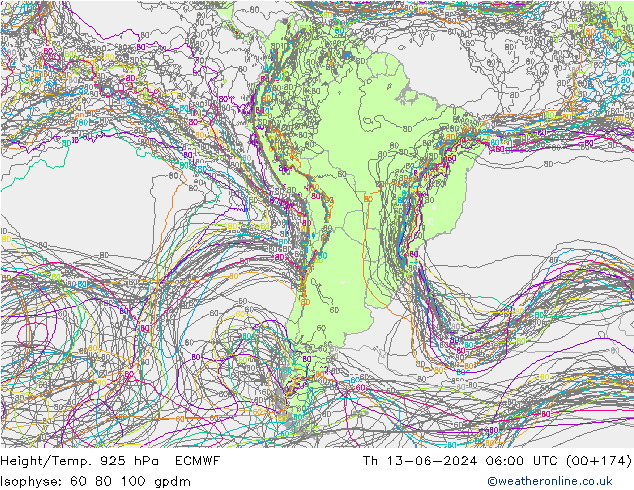 Geop./Temp. 925 hPa ECMWF jue 13.06.2024 06 UTC