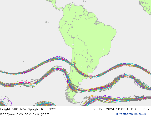 Height 500 hPa Spaghetti ECMWF Sa 08.06.2024 18 UTC