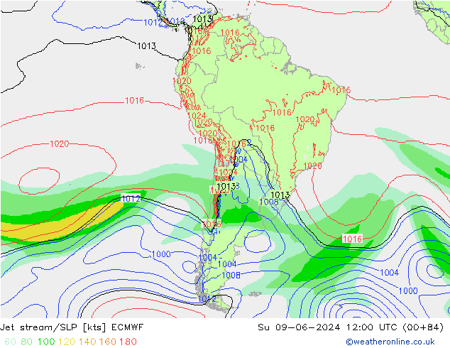 Straalstroom/SLP ECMWF zo 09.06.2024 12 UTC