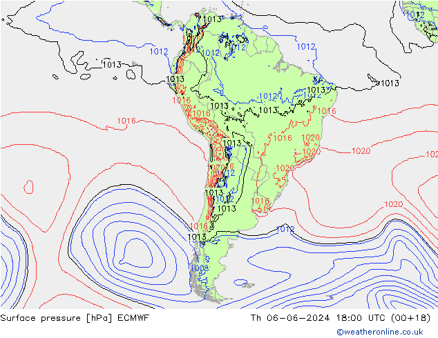 pressão do solo ECMWF Qui 06.06.2024 18 UTC