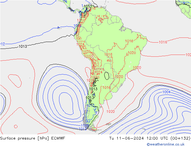 Surface pressure ECMWF Tu 11.06.2024 12 UTC