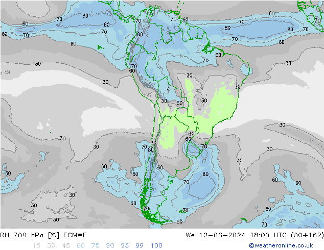 RH 700 hPa ECMWF We 12.06.2024 18 UTC