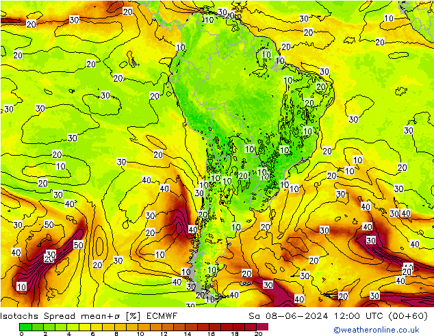 Isotaca Spread ECMWF sáb 08.06.2024 12 UTC