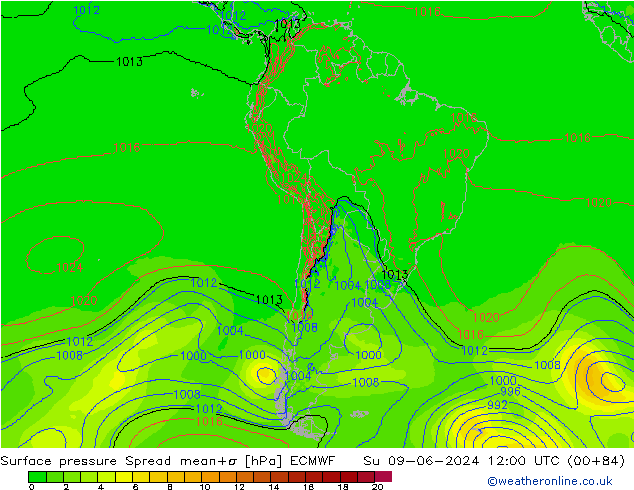 Yer basıncı Spread ECMWF Paz 09.06.2024 12 UTC