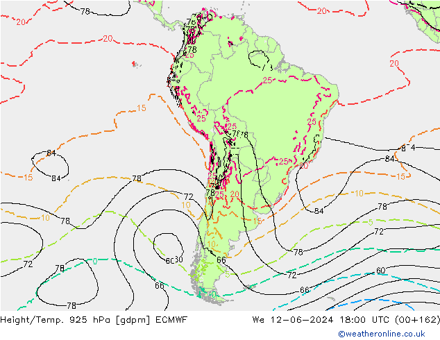 Height/Temp. 925 hPa ECMWF We 12.06.2024 18 UTC