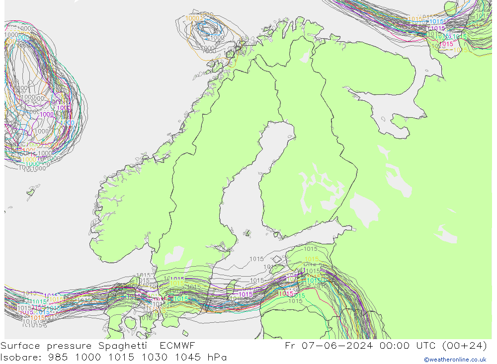 Surface pressure Spaghetti ECMWF Fr 07.06.2024 00 UTC