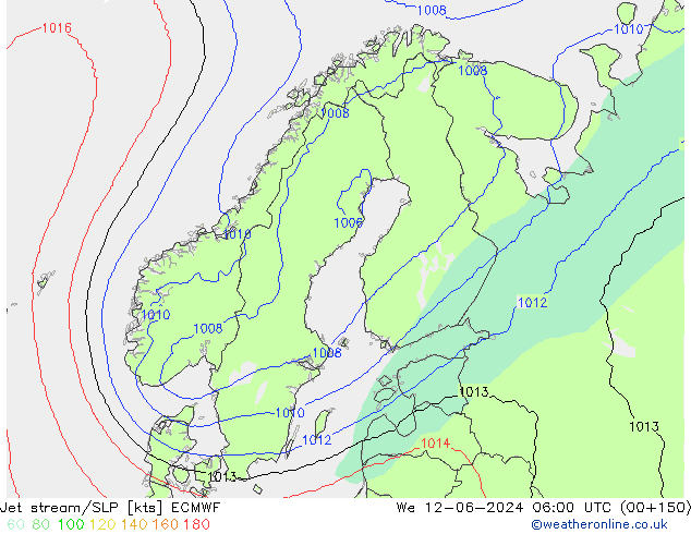 Jet stream/SLP ECMWF We 12.06.2024 06 UTC