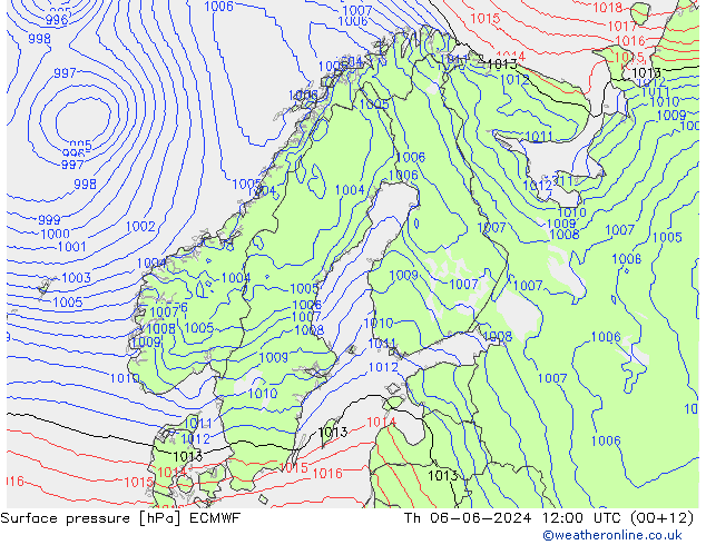 Atmosférický tlak ECMWF Čt 06.06.2024 12 UTC