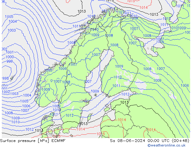 Surface pressure ECMWF Sa 08.06.2024 00 UTC