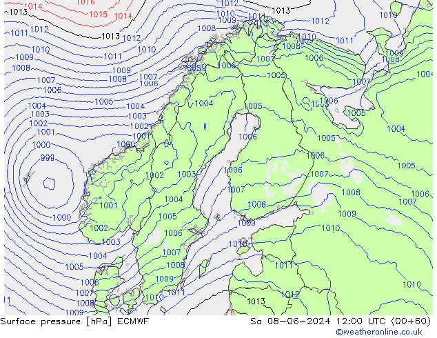 Atmosférický tlak ECMWF So 08.06.2024 12 UTC