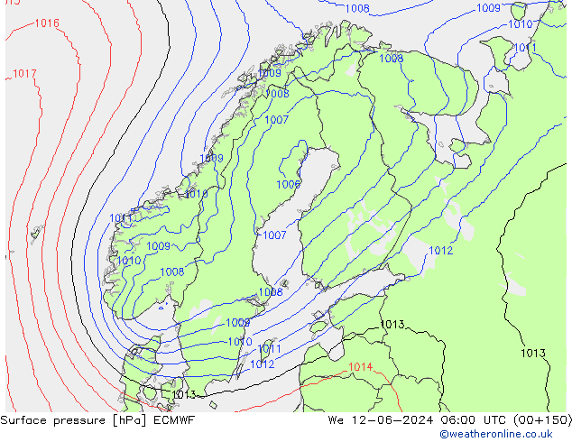 Luchtdruk (Grond) ECMWF wo 12.06.2024 06 UTC