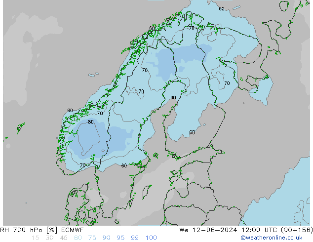 RH 700 гПа ECMWF ср 12.06.2024 12 UTC