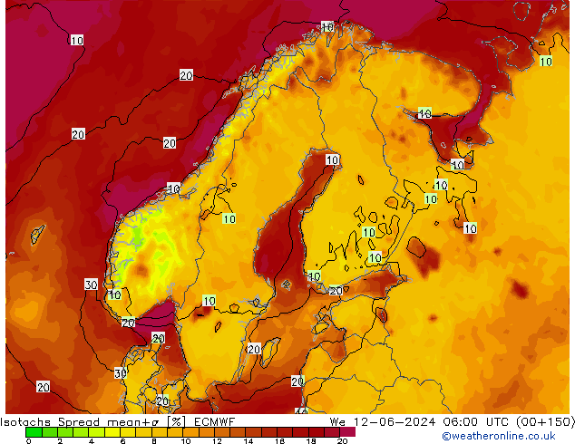 Isotachs Spread ECMWF We 12.06.2024 06 UTC