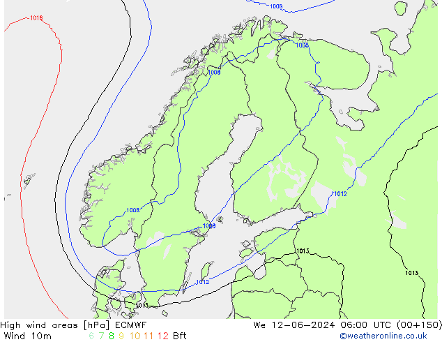 High wind areas ECMWF We 12.06.2024 06 UTC