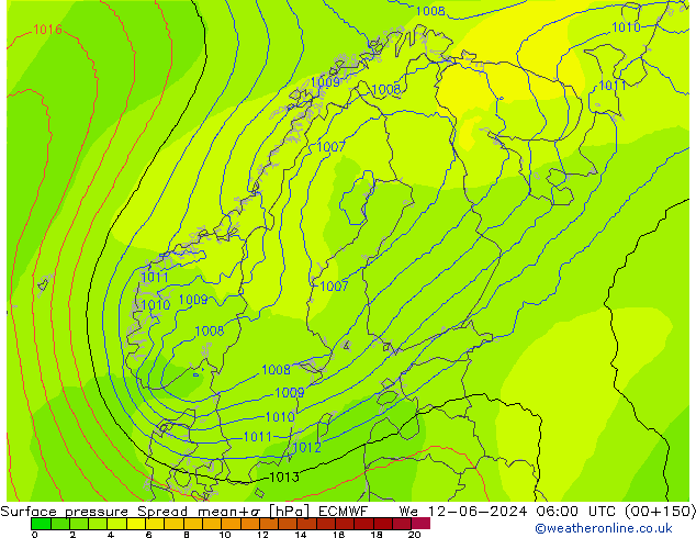 Luchtdruk op zeeniveau Spread ECMWF wo 12.06.2024 06 UTC