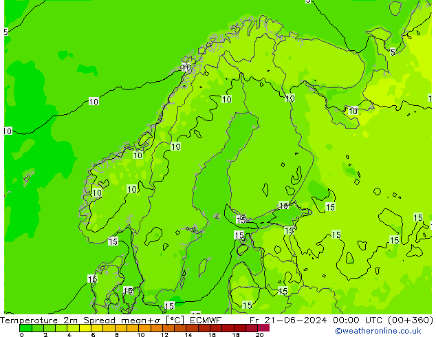 Sıcaklık Haritası 2m Spread ECMWF Cu 21.06.2024 00 UTC
