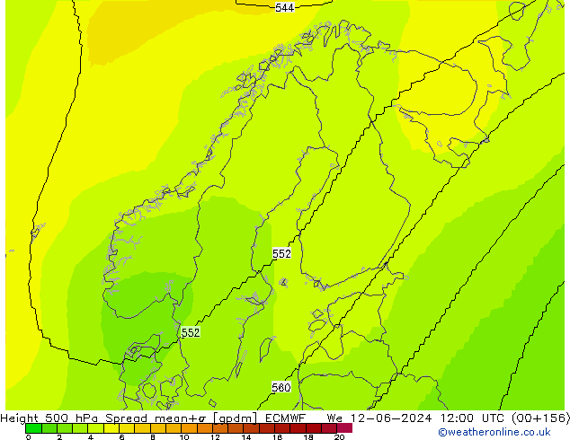 Height 500 гПа Spread ECMWF ср 12.06.2024 12 UTC