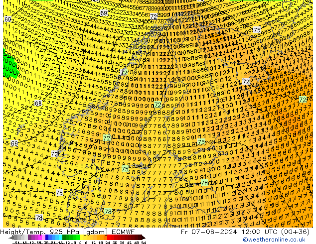 Yükseklik/Sıc. 925 hPa ECMWF Cu 07.06.2024 12 UTC