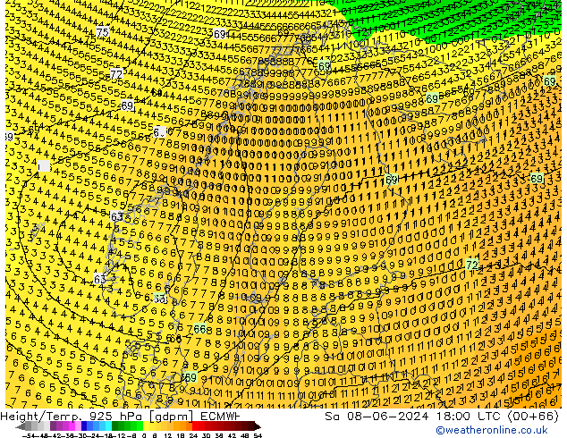 Height/Temp. 925 hPa ECMWF  08.06.2024 18 UTC