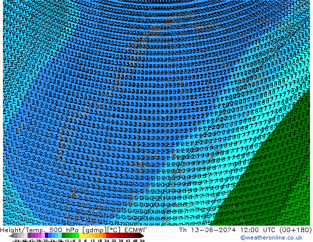 Height/Temp. 500 гПа ECMWF чт 13.06.2024 12 UTC