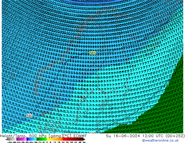 Height/Temp. 500 hPa ECMWF  16.06.2024 12 UTC