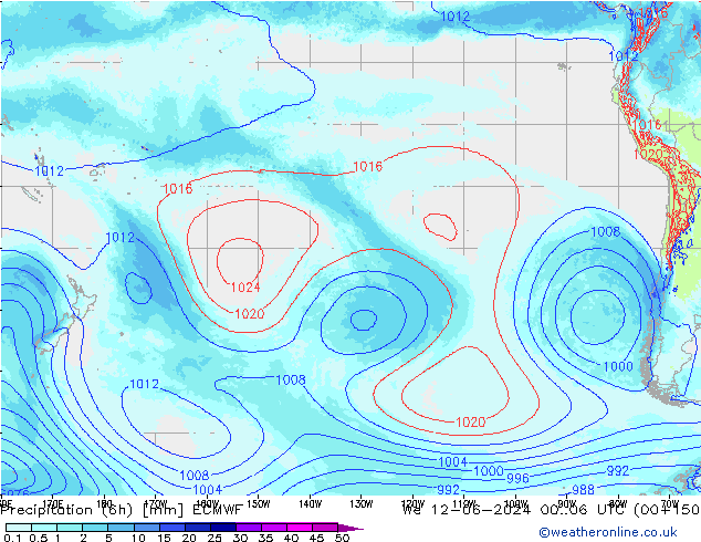 Precipitación (6h) ECMWF mié 12.06.2024 06 UTC