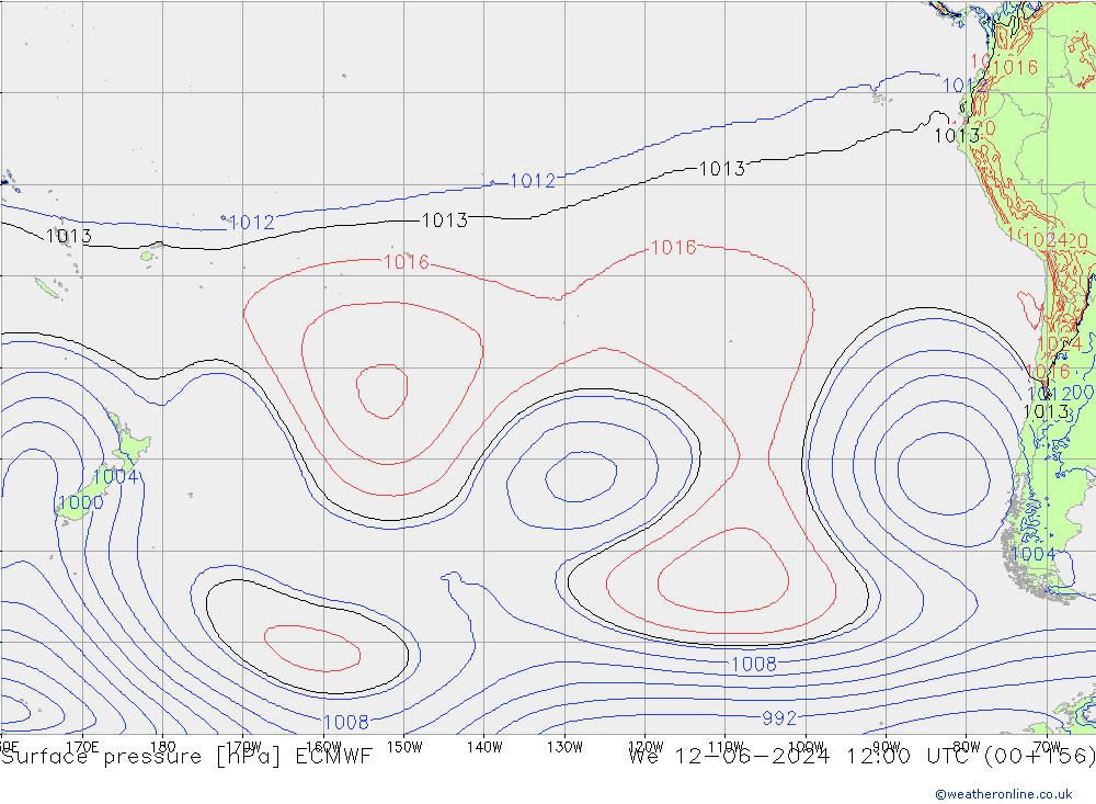 Presión superficial ECMWF mié 12.06.2024 12 UTC