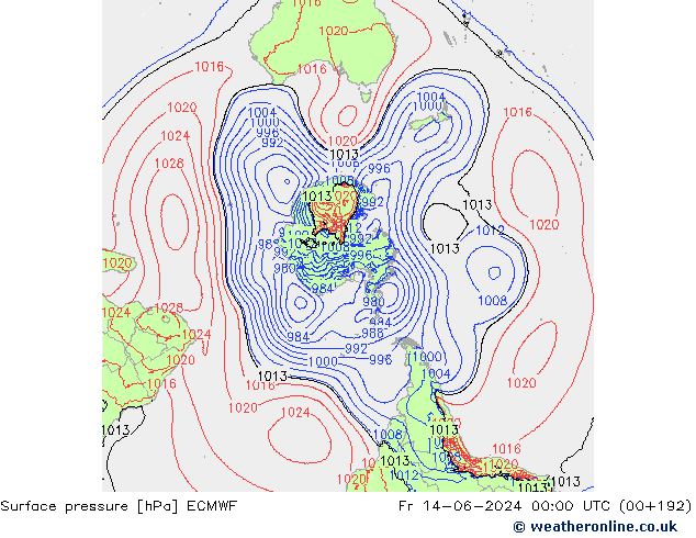 Yer basıncı ECMWF Cu 14.06.2024 00 UTC