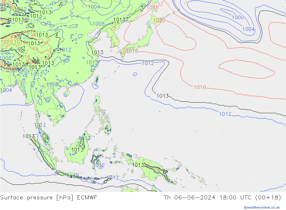 pressão do solo ECMWF Qui 06.06.2024 18 UTC