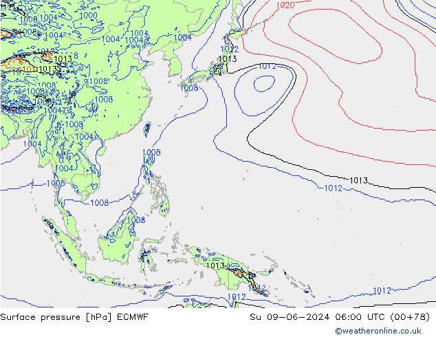 приземное давление ECMWF Вс 09.06.2024 06 UTC