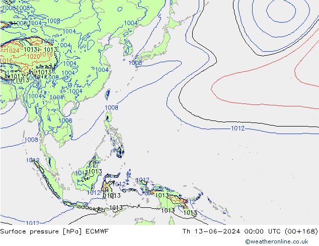 Surface pressure ECMWF Th 13.06.2024 00 UTC