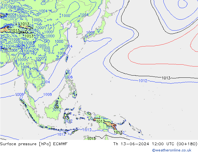 Presión superficial ECMWF jue 13.06.2024 12 UTC