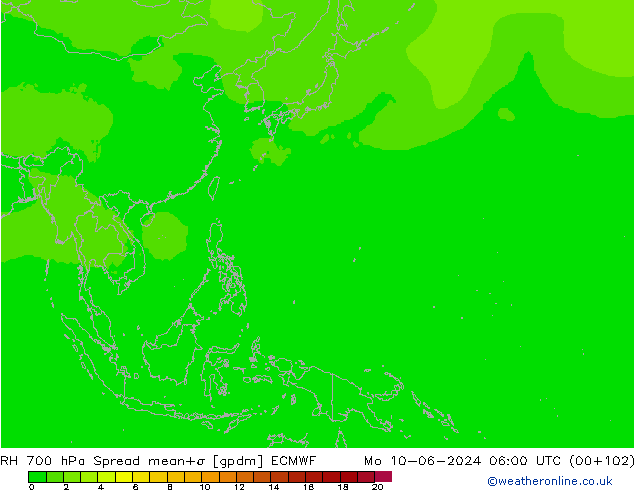 Humidité rel. 700 hPa Spread ECMWF lun 10.06.2024 06 UTC